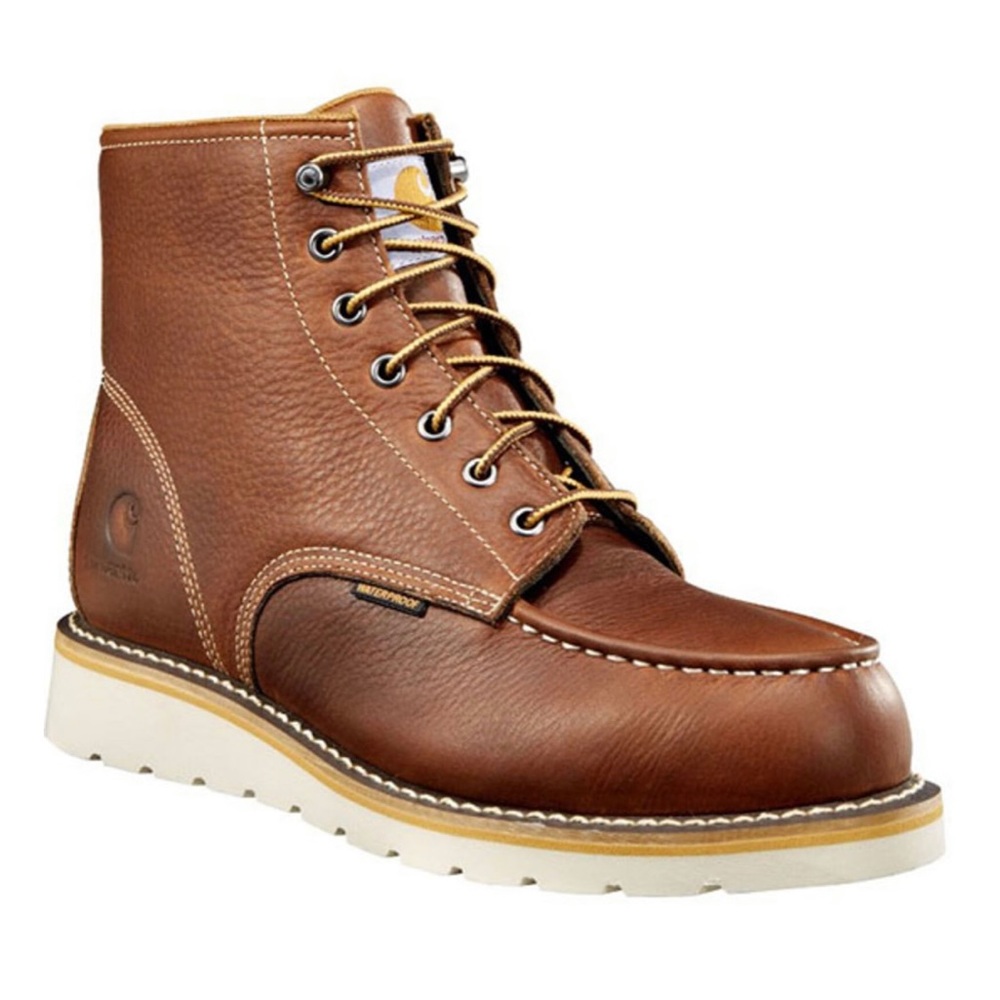 NWOT Carhartt CMW6175 Mens 6-Inch Tan Leather Soft Toe Waterproof Wedge Boots